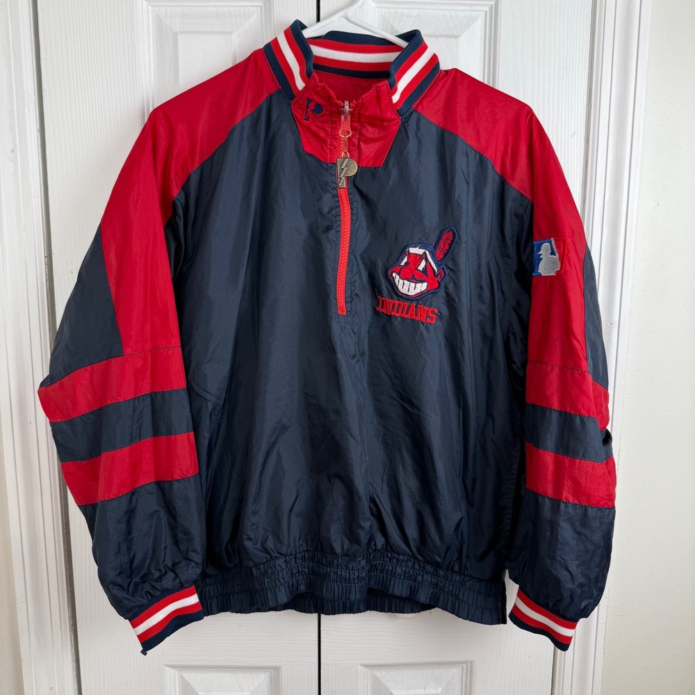Vintage Pro Player‎ Cleveland Indians Reversible Pullover Jacket L 90s MLB Youth